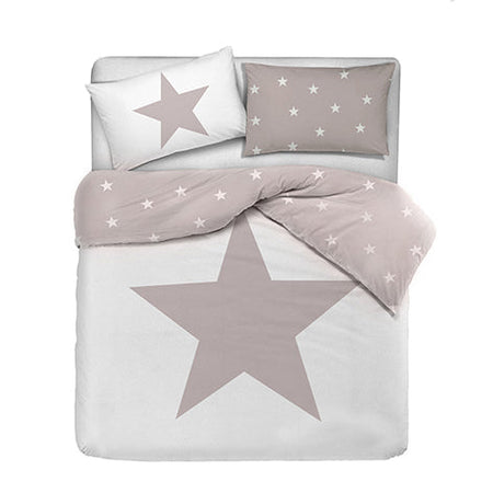 Set copripiumino federe letto 100% cotone stampa digitale STELLA ROSA/STELLINE
