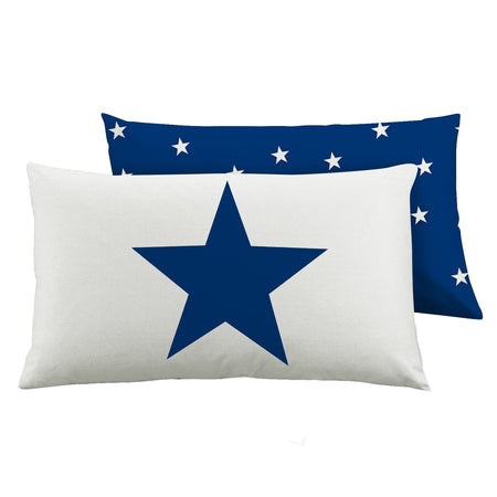 Coppia di federe Set di 2 federe bifaccia doubleface in cotone copricuscino guanciale letto 50x80 cm made in italy STELLE BLU