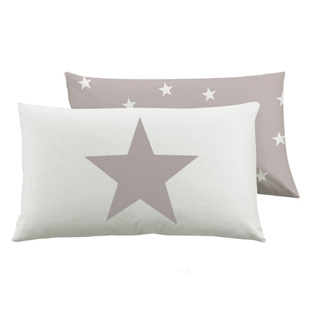 Coppia di federe Set di 2 federe bifaccia doubleface in cotone copricuscino guanciale letto 50x80 cm made in italy STELLE ROSA