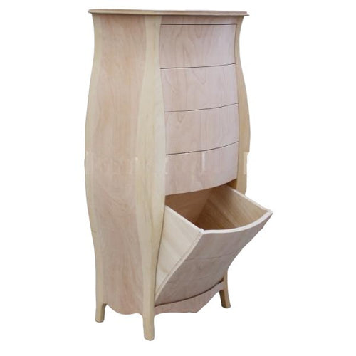 MOBILI 2G -  CASSETTIERA BOMBATA LEGNO GREZZO BIANCO 4 CASSETTI E RIBALTA 73x37x141 (3029)