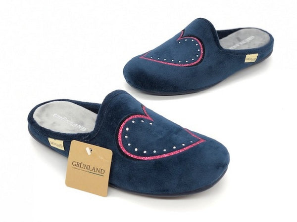 GRUNLAND Ciabatte donna blu con cuore rosa