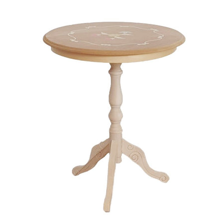 MOBILI 2G - Tavolino rotondo fisso Legno intarsiato grezzo 50x50x60