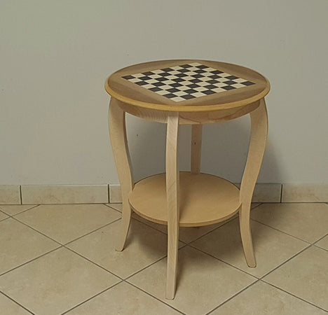 MOBILI 2G - Tavolino rotondo scacchiera Legno grezzo 50x50x63