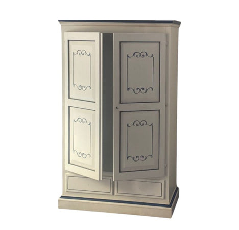 MOBILI 2G - Armadio 2 porte classico legno bianco invecchiato e filetti blu 125x61x200