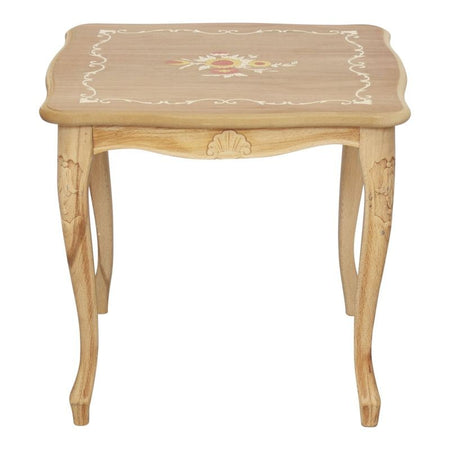 MOBILI 2G - Tavolino quadrato Legno massello intagliato grezzo 50x50x45