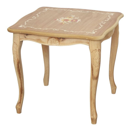 MOBILI 2G - Tavolino quadrato Legno massello intagliato grezzo 50x50x45