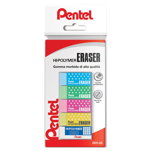 Blister 5 Mini Gomme Hi Polymer Colori Assortiti Pentel