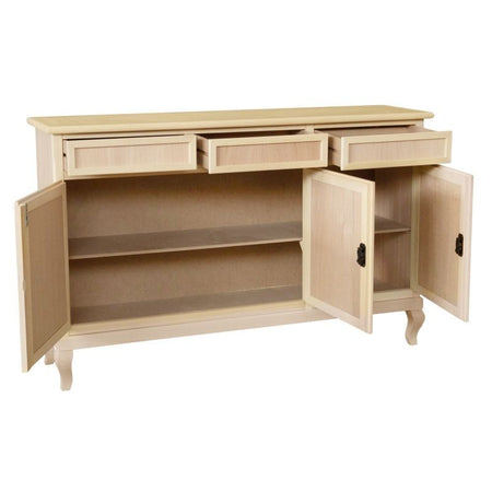 Credenza 3 porte 3 cassetti Legno grezzo 155x45x98