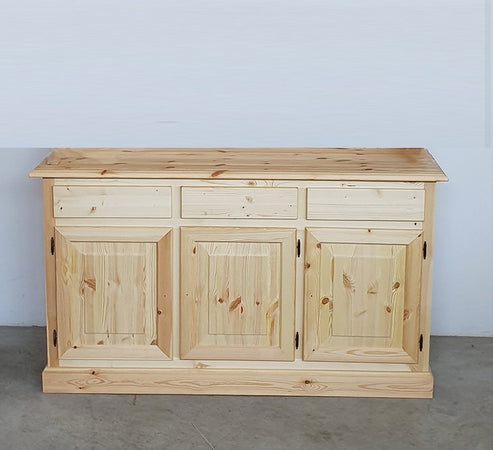 MOBILI 2G - Credenza 3 porte 3 cassetti Legno massello pino grezzo 156x42x85