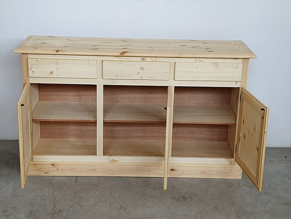 MOBILI 2G - Credenza 3 porte 3 cassetti Legno massello pino grezzo 156x42x85