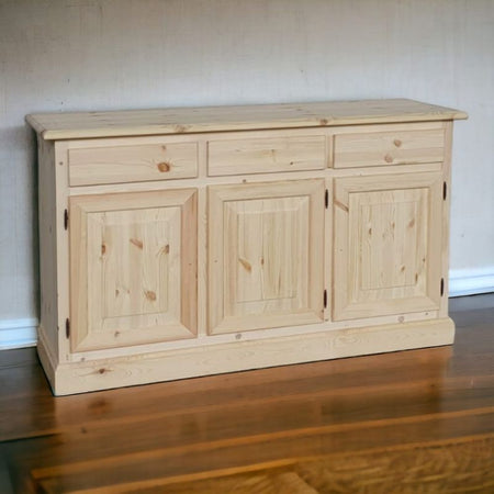 MOBILI 2G - Credenza 3 porte 3 cassetti Legno massello pino grezzo 156x42x85