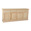MOBILI 2G - Credenza 4 porte 4 cassetti Legno massello pino grezzo 195x45x85