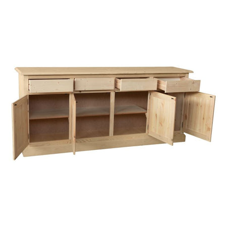 MOBILI 2G - Credenza 4 porte 4 cassetti Legno massello pino grezzo 195x45x85