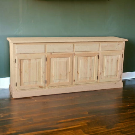 MOBILI 2G - Credenza 4 porte 4 cassetti Legno massello pino grezzo 195x45x85