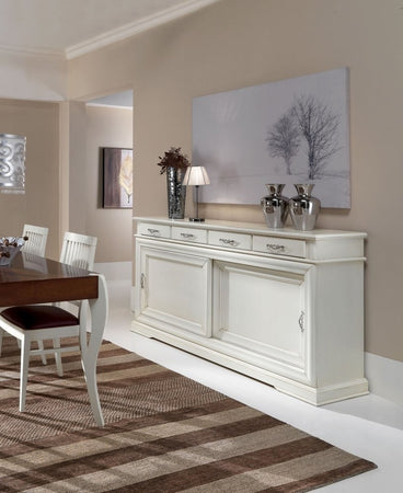 MOBILI 2G - Credenza 2 porte scorrevoli 4 cassetti Legno grezzo 180x48x100 (3071)
