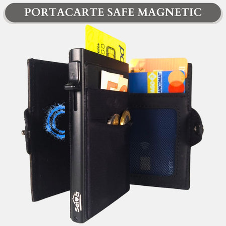 Sei G portacarte safe magnetic nero con custodia in pelle nera