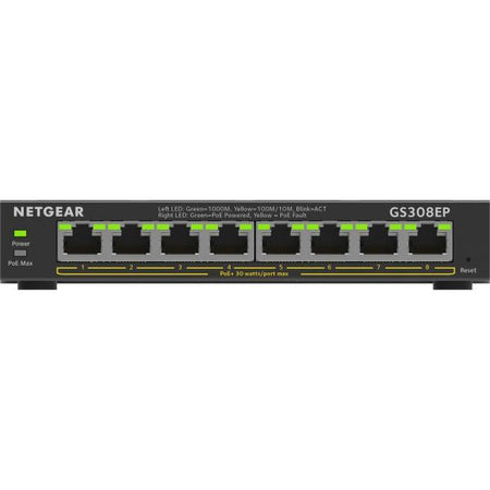 NETGEAR 8-Port Gigabit Ethernet PoE+ Plus Switch (GS308EP) Gestito L2/L3 Gigabit Ethernet (10/100/1000) Supporto Power over Ethernet (PoE) Nero