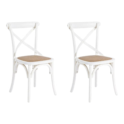 SET 2 Sedie Cross Bistrot Shabby Vintage Bianco Olmo Seduta Rivestita Rattan Naturale Modello (6086)