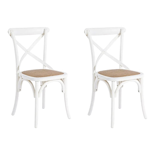 MOBILI 2G - SET 2 Sedie Cross Bistrot Shabby Vintage Bianco Olmo Seduta Rivestita Rattan Naturale Modello (6086)