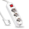 V-TAC Multipresa con Cavo 1,5m 3 Prese 10/16A 2P T Bipasso Schuko Interruttore Luminoso Spina 16A 2P+T Colore Bianco