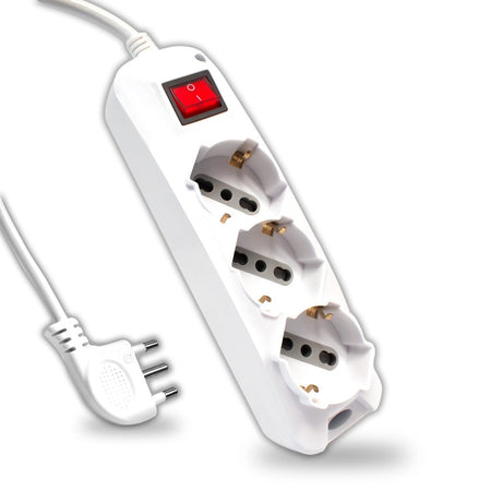 V-TAC Multipresa con Cavo 1,5m 3 Prese 10/16A 2P T Bipasso Schuko Interruttore Luminoso Spina 16A 2P+T Colore Bianco