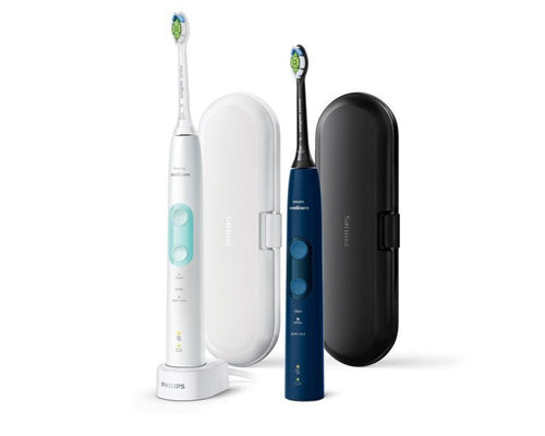 Philips sonicare protectiveclean 5100 4500 series spazzolini elettrico sonici, con custodia da viaggio, confezione da 1 spazzolino bianco e 1 spazzolino blu hx6851/34