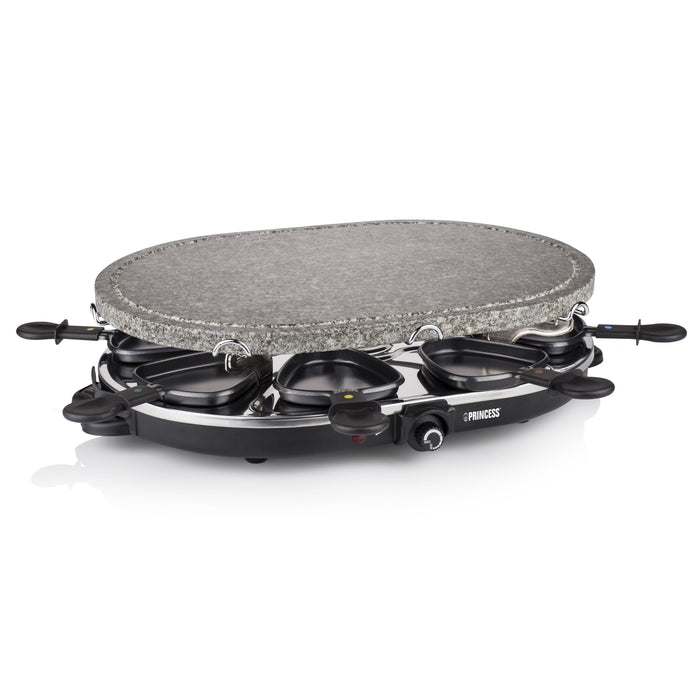 Unold 48755 Griglia Per Raclette Estensibile - 8 Persone, 1300W, Piastre Antiaderenti, 8 Padelline E Spatole
