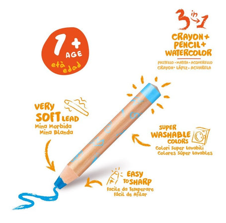 Carioca Baby Crayons 3 in 1 Pastelloni Colorati 6 Pezzi