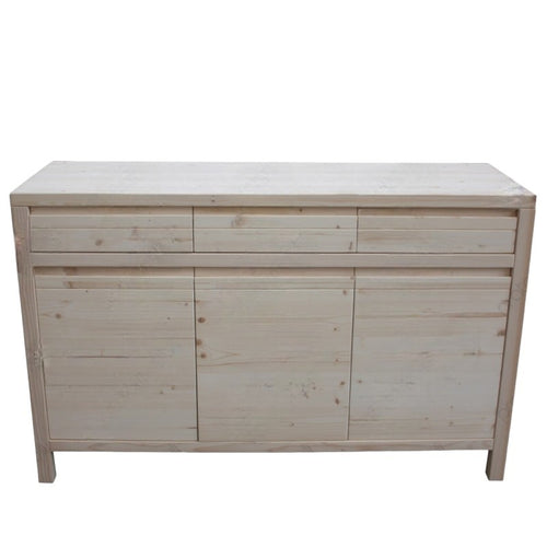 MOBILI 2G - Credenza 3 porte 3 cassetti Legno massello di abete grezzo 150x50x95 (3321)