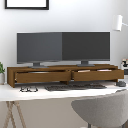 Supporto per Monitor ambra 100x27x15 cm Legno Massello di Pino