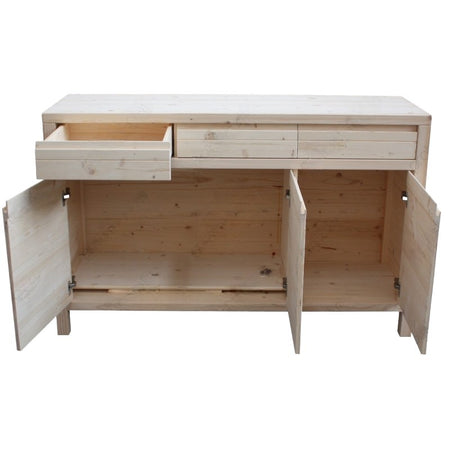 MOBILI 2G - Credenza 3 porte 3 cassetti Legno massello di abete grezzo 150x50x95 (3321)