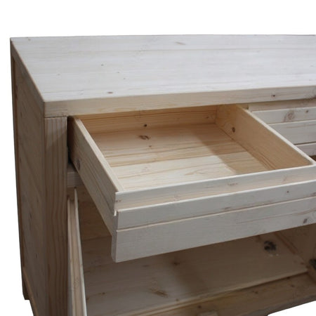 MOBILI 2G - Credenza 3 porte 3 cassetti Legno massello di abete grezzo 150x50x95 (3321)