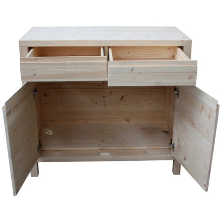 MOBILI 2G - Credenza 2 porte 2 cassetti Legno massello di abete grezzo 104x50x95 (3312)