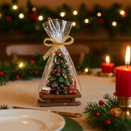 Candela decorativa albero con slitta in cera per decorazioni natalizie