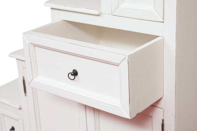 Biscottini Mobile Cassettiera Scala Country Legno Massello Tiglio Bianco Antico 140x42x142