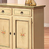 MOBILI 2G - Credenza 2 porte 2 cassetti Legno shabby avorio patinato filo verde 90x40x94 (1331)