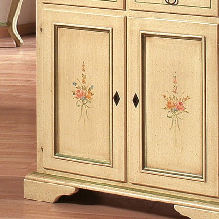 MOBILI 2G - Credenza 2 porte 2 cassetti Legno shabby avorio patinato filo verde 90x40x94 (1331)