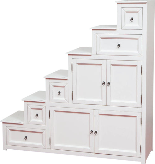 Biscottini Mobile Cassettiera Scala Country Legno Massello Tiglio Bianco Antico 140x42x142