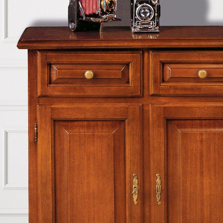 MOBILI 2G - Credenza madia classica 2 porte 2 cassetti Legno tinta noce 82x41x84 (205)