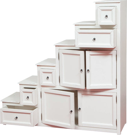 Biscottini Mobile Cassettiera Scala Country Legno Massello Tiglio Bianco Antico 140x42x142