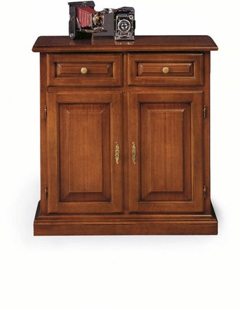 MOBILI 2G - Credenza madia classica 2 porte 2 cassetti Legno tinta noce 82x41x84 (205)