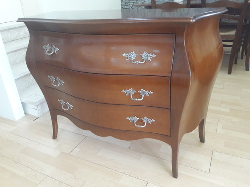 MOBILI 2G - Comò classico bombato legno 3 cassetti tinta noce 105x42x85
