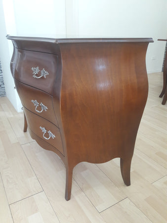 MOBILI 2G - Comò classico bombato legno 3 cassetti tinta noce 105x42x85