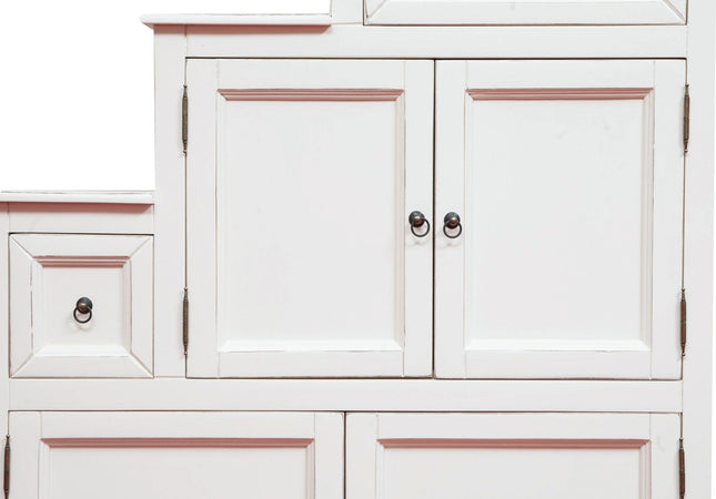 Biscottini Mobile Cassettiera Scala Country Legno Massello Tiglio Bianco Antico 140x42x142