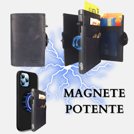 Sei G portacarte safe magnetic nero con custodia in pelle nera