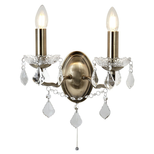 Applique Classica Parigi Acciaio Ottone Vetro Trasparente 2 Luci E14