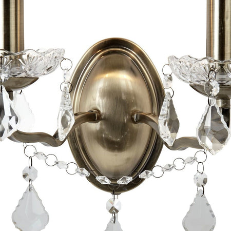 Applique Classica Parigi Acciaio Ottone Vetro Trasparente 2 Luci E14