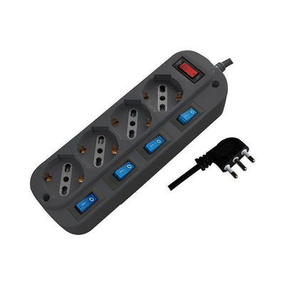 V-TAC Multipresa con 4 Prese 10/16A 2P+T Bipasso/Schuko 45 e 4 Interruttori Indipendenti e Protezione Sovraccarico 3500W e Cavo 1,5m Spina 16A 2P+T Colore Nero