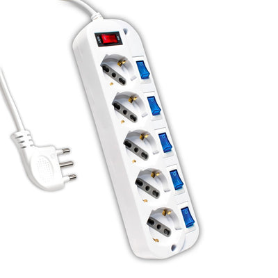 V-TAC Multipresa con Cavo 1,5m 5 Prese 10/16A 2P+T Bipasso + Schuko a 45 Interruttore Generale 5 Singoli Spina 16A 2P+T