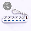 V-TAC Multipresa con Cavo 1,5m 6 Prese 10/16A 2P+T Bipasso + Schuko a 45 Interruttore Generale 6 Singoli Spina 16A 2P+T